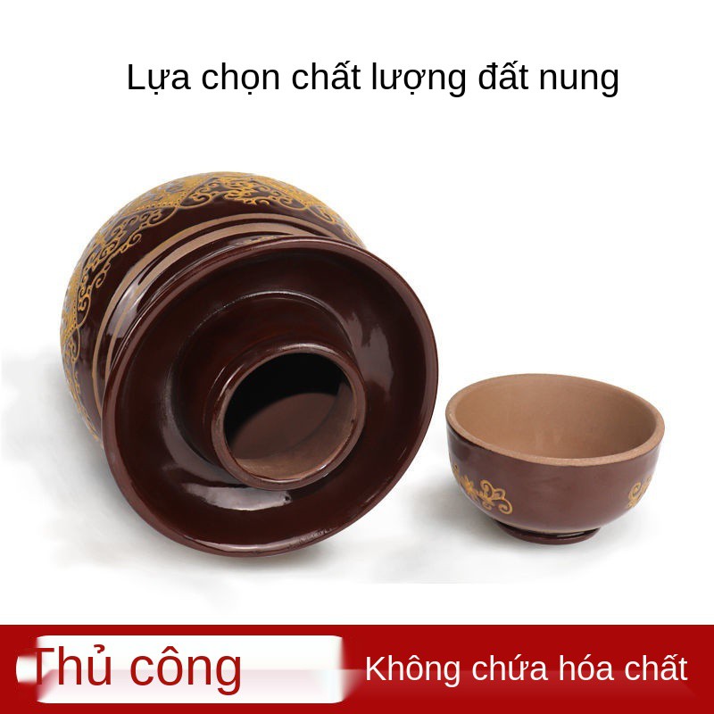 Chum đựng kim chi bằng đất nung kiểu Trung Quốc truyền thống gia đình ngâm nước kín gốm dày lên men có nắp đậy