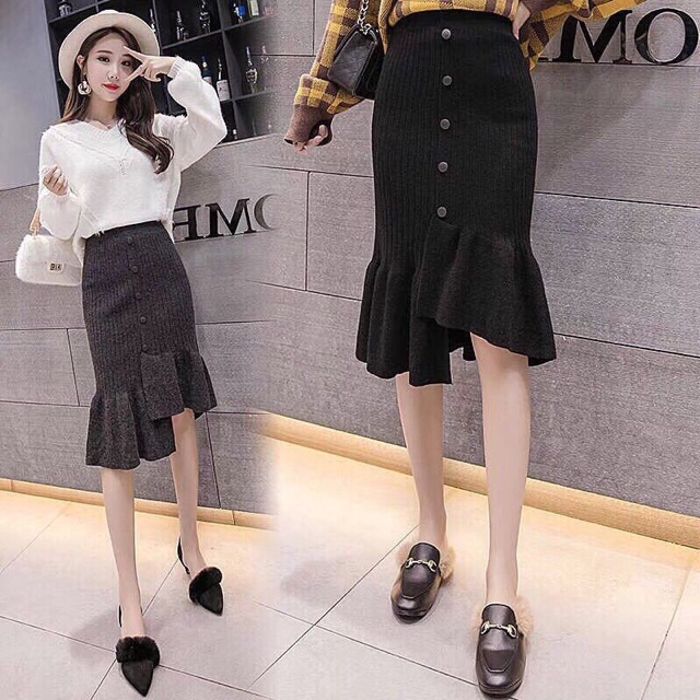 Chân váy len khuy đuôi cá, Chân váy len cạp chun dài 60cm CV1521 - NhiNhi Shop | BigBuy360 - bigbuy360.vn