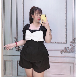 [Shop bigsize nữ 50kg-90kg] Set áo peplum nơ mix short - SNO