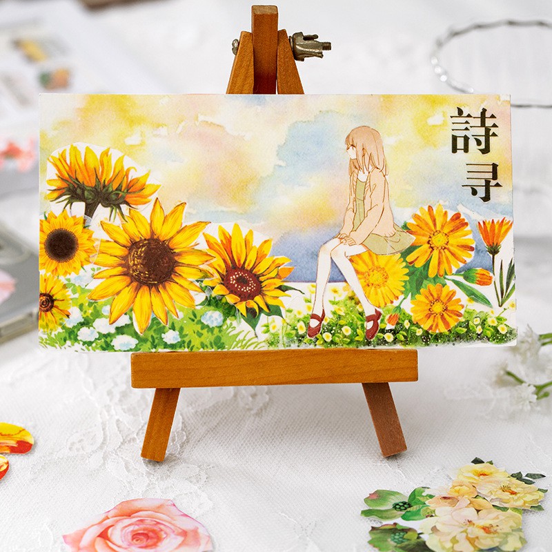 Băng dính giấy washi Hoa cỏ dạng tấm WT308