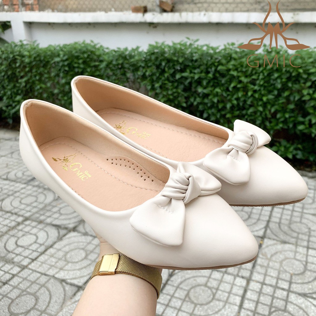 [ BIG SIZE ]Giày Bệt Nữ Mũi Nhọn Thắt Nơ Siêu Xinh, Giày Búp Bê Nữ Êm Chân Đế Cao Su Cao Cấp NBB004 | BigBuy360 - bigbuy360.vn