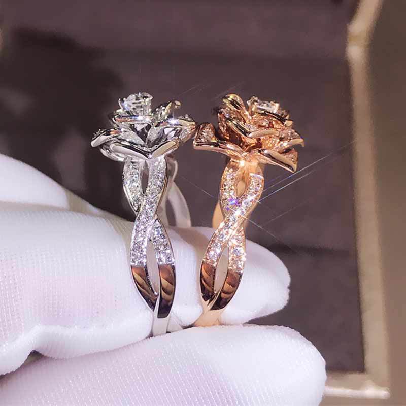 Fashion Romantic Women's Ring Luxury Silver / Rose Gold Flower MIDI Ring Fashion Wedding Jewelry