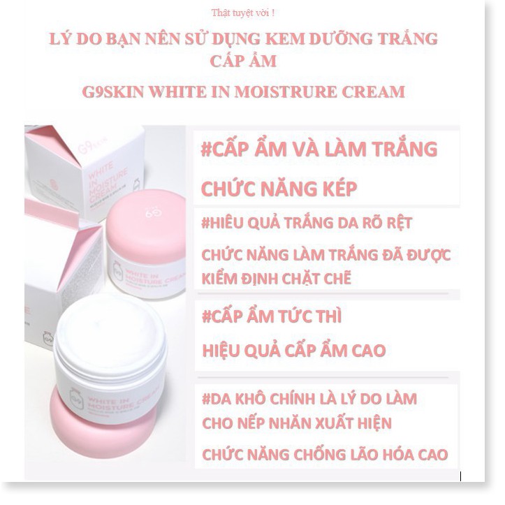 [Mã giảm giá mỹ phẩm chính hãng] Kem Dưỡng Da Trắng Hồng G9 Skin White In Milk Whipping Cream 50g, Moisture Cream 100g