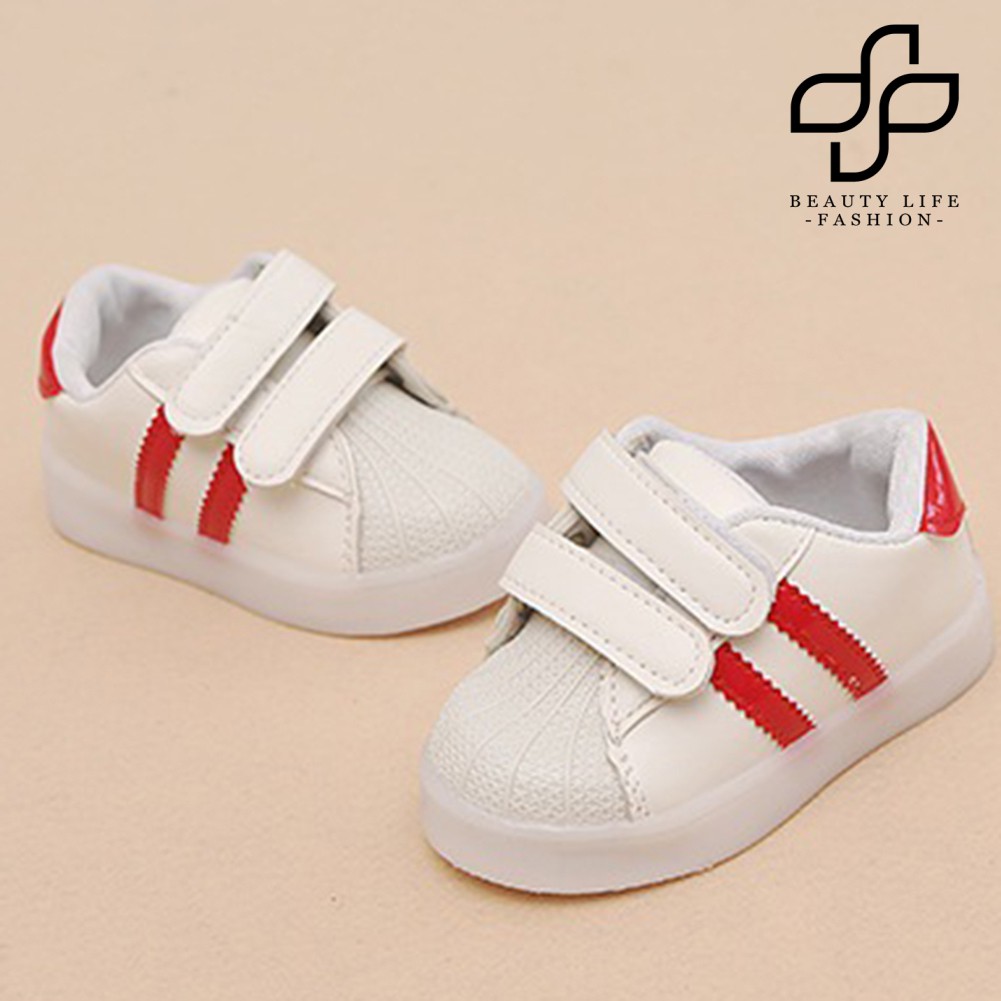 [Shoes] Kids Girls Stripe LED Faux Leather Sport Running Sneaker