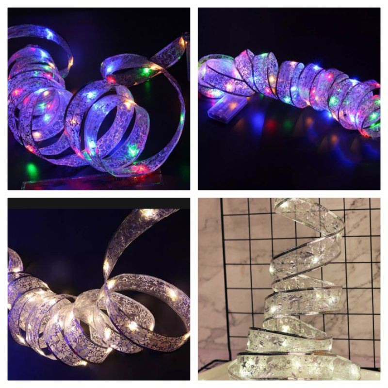 Dây Đèn LED Ruy Băng 2-4-5M/20-40-50 Bóng Trang Trí Dùng Pin AA