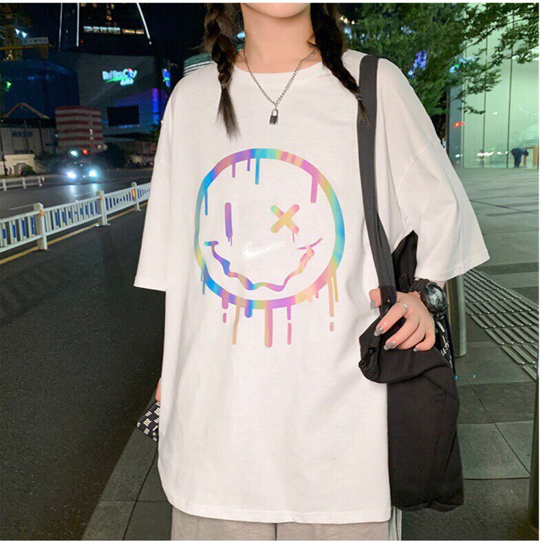 Áo thun tay lỡ unisex form rộng Mặt Cười Phản Quang Ulzzang Wind | BigBuy360 - bigbuy360.vn