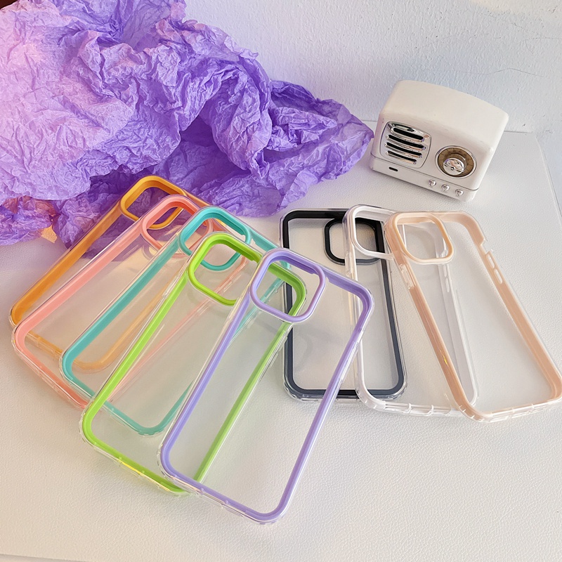 Ốp iPhone trong suốt bảo vệ toàn diện 3 trong 1 màu kẹo cho iPhone 13 11 12 Pro ProMax 7 8 Plus