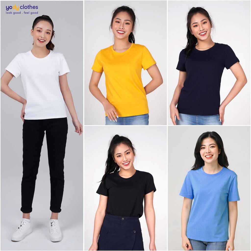 Áo thun nữ YODY Cotton Compact  dáng suông, đơn giản basic vải cotton mát mẻ TSN5346