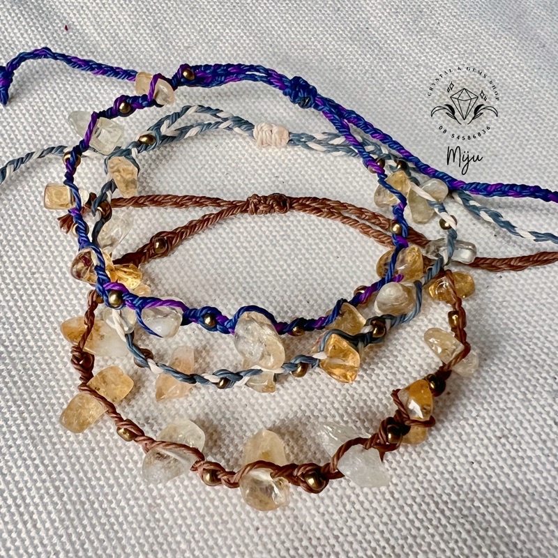 Vòng tay đan dây đá thô Citrine