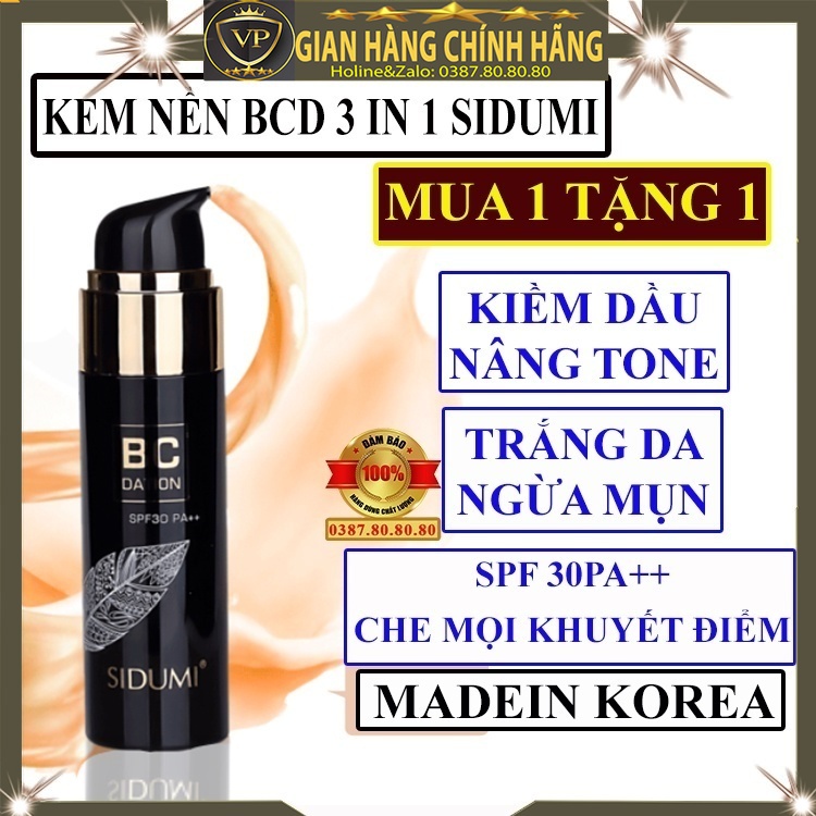 Kem nền bb cream che khuyết điểm kiềm dầu nâng tone cho da dầu mụn da khô dưỡng trắng da BCD Sidumi hàn quốc chính hãng