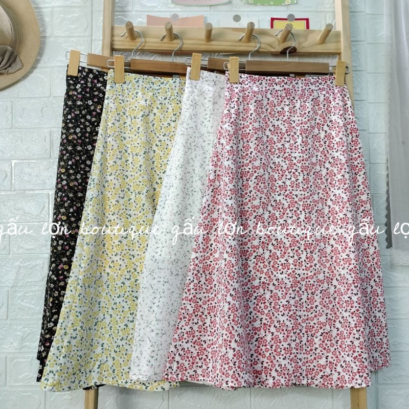 Chân váy hoa nhí chấm bi midi vintage ảnh thật