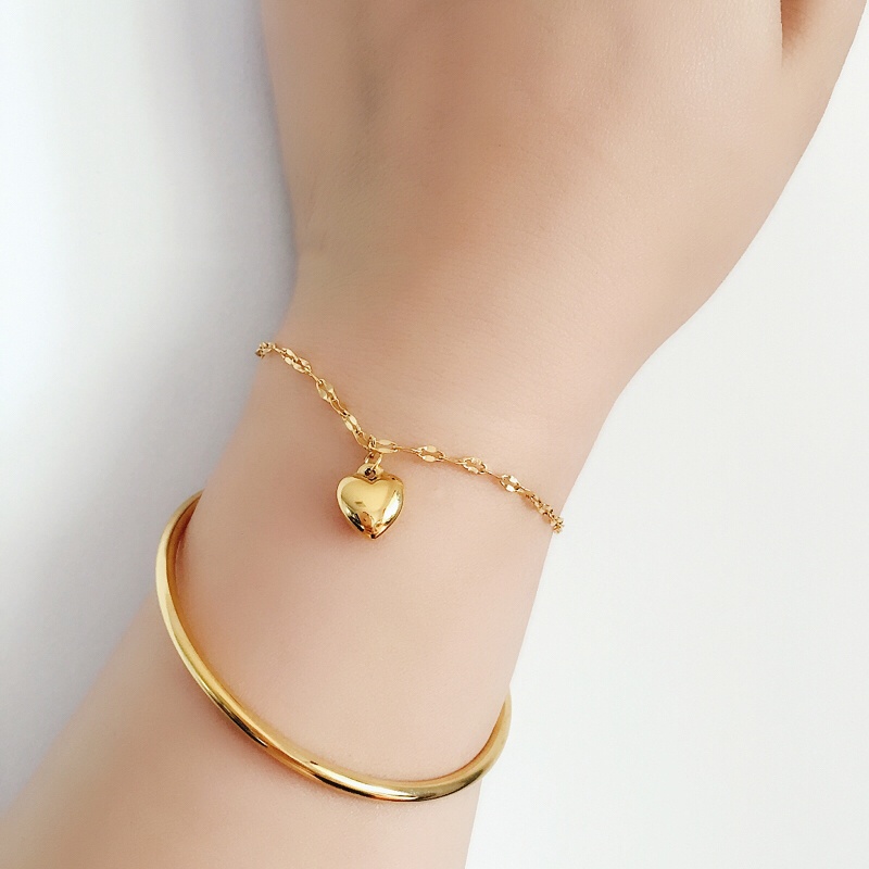 Vòng Tay Kim Loại Mỏng Mặt Trái Tim Màu Vàng Thời Trang Phong Cách Hàn Quốc