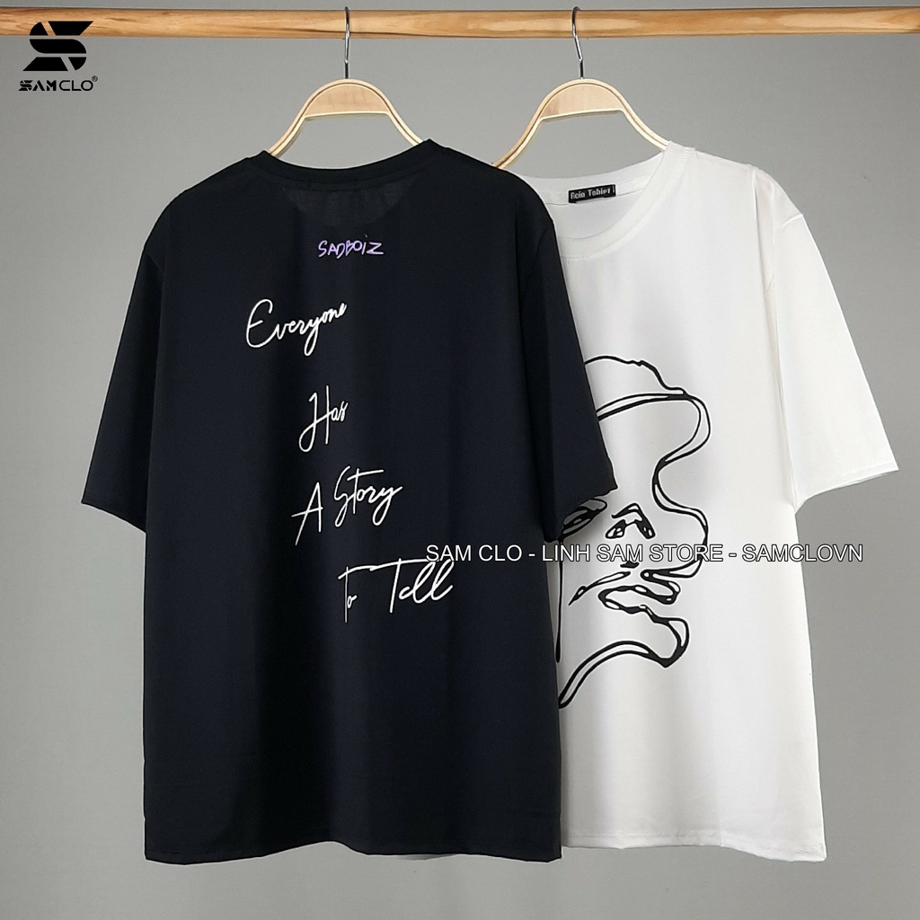 Áo thun nữ tay lỡ SAM CLO freesize phông form rộng dáng Unisex - áo lớp, nhóm, couple in ICON chữ sadboiz
