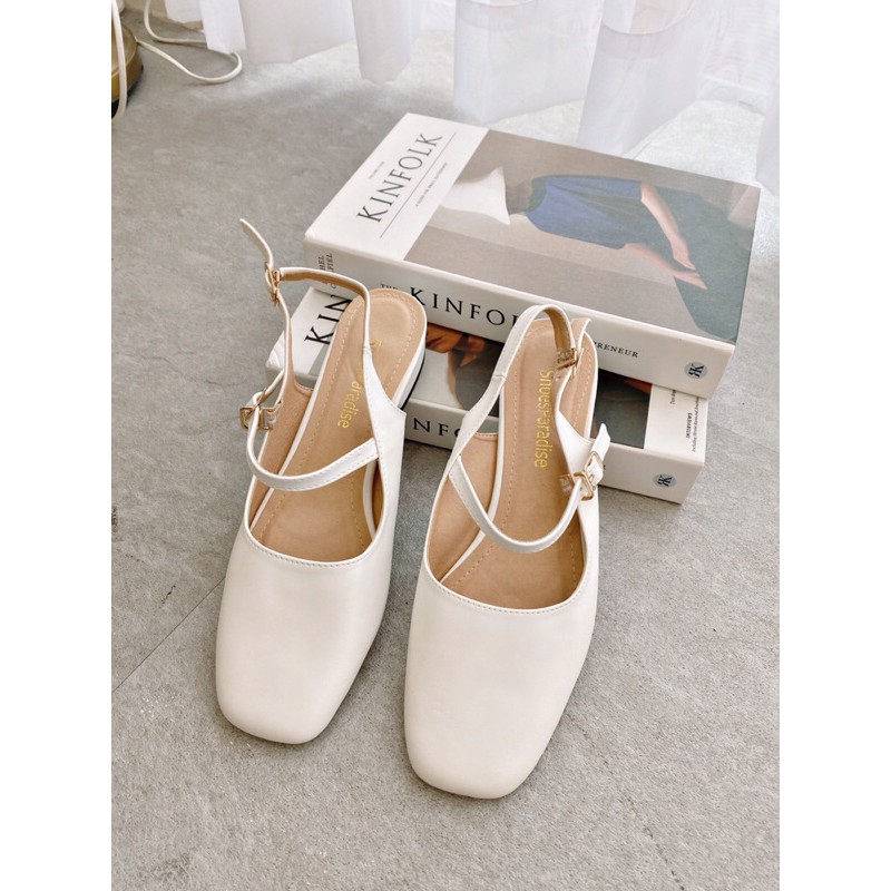 Giày búp bê mũi vuông khuyết gót màu pastel đế 2cm