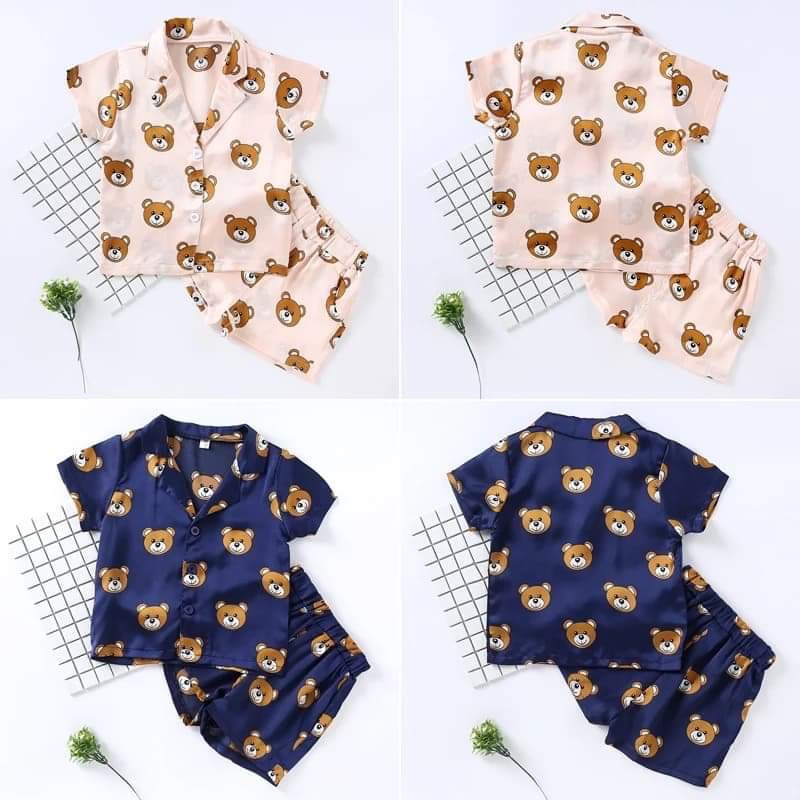 Pijama phi lụa hình gấu