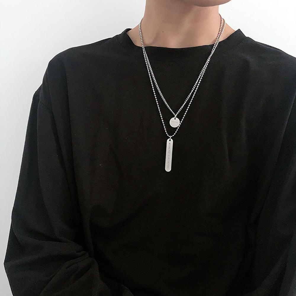 Vòng cổ Dài Mặt Thẻ Tròn Khắc Chữ Thời Trang Hàn Quốc Cho Nam Nữ