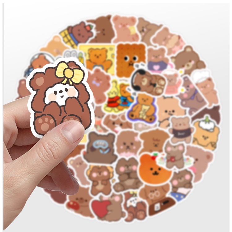 Bộ 50 Miếng Dán Chống Thấm Nước Họa Tiết Gấu Hoạt Hình Dễ Thương Trang Trí Sổ Tay
