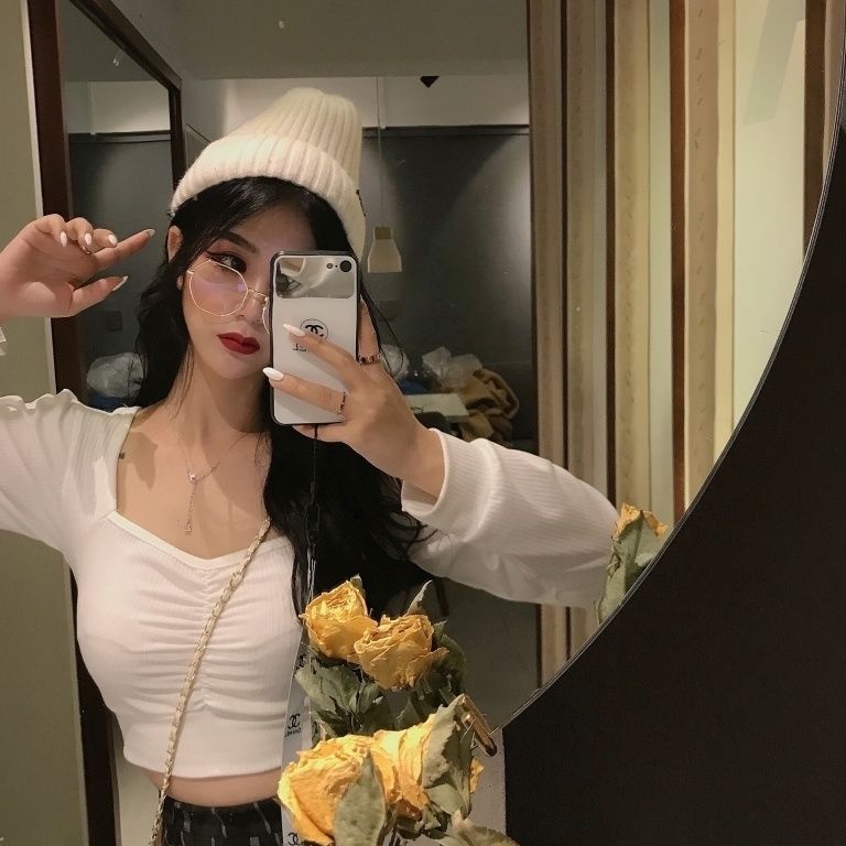 Áo CROPTOP TAY DÀI NHÚN NGỰC CỔ RỘNG BO TAY - A3BOT