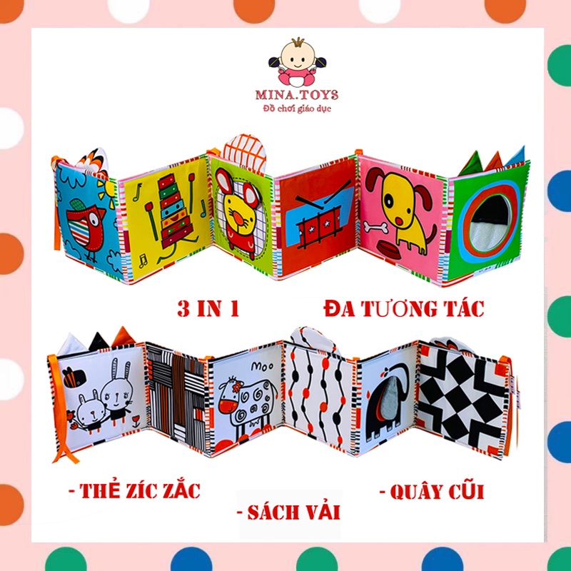 (3 IN 1) QUÂY NÔI/CŨI kiêm SÁCH VẢI và THẺ ZÍC ZẮC - ĐA TƯƠNG TÁC - Chính hãng Lalala Baby