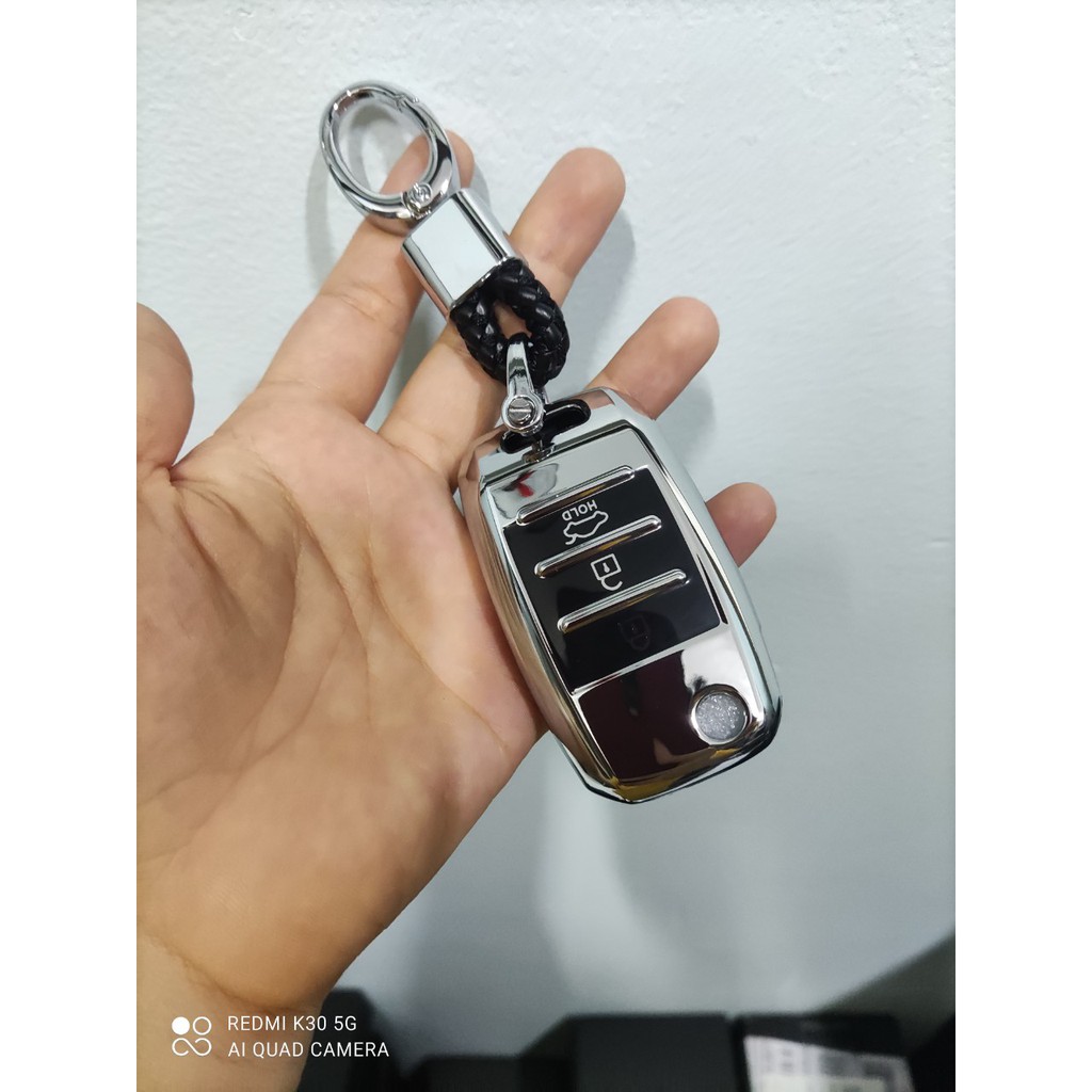 Ốp Chìa Khóa Silicon Tráng Gương Xe Kia K3,Cerato , Morning , Chìa Gập - kèm móc treo