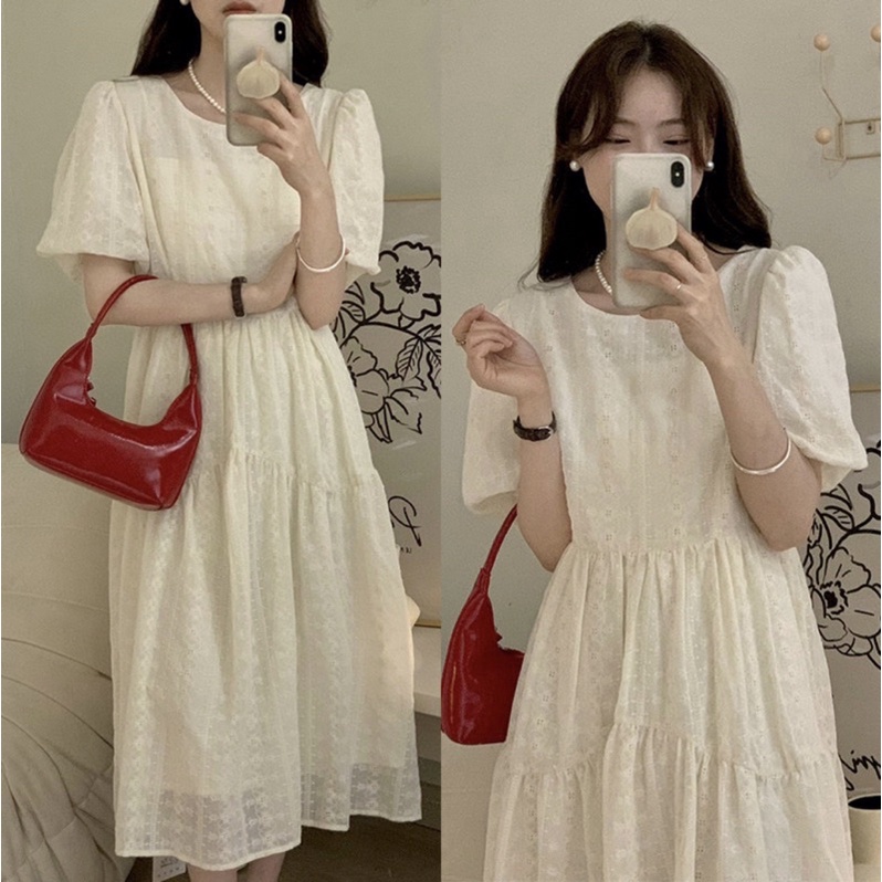Váy đầm Babydoll đi biển tay bồng tiểu thư Hàn Quốc
