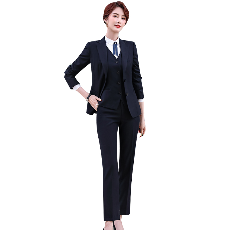 Bộ quần áo phù hợp với nghề nghiệp màu đen phù hợp với nữ mùa thu Hàn Quốc phiên bản Hàn Quốc