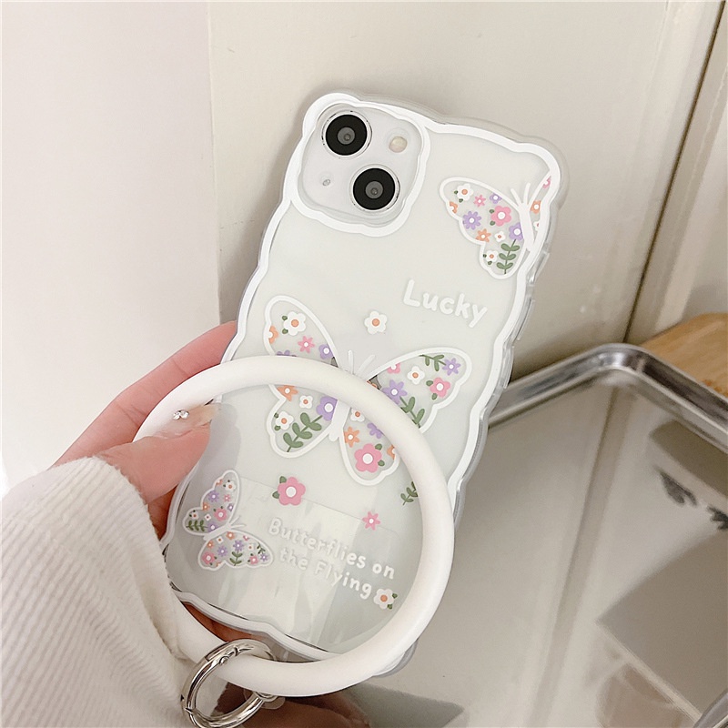 Ốp lưng iphone Ốp Điện Thoại Silicon Họa Tiết Hoa &amp; Bướm Có Vòng Tay Cho Iphone 13Pro 14pro xs 6 / 7 / 8 / plus / promax / mini-14 Dinuo case