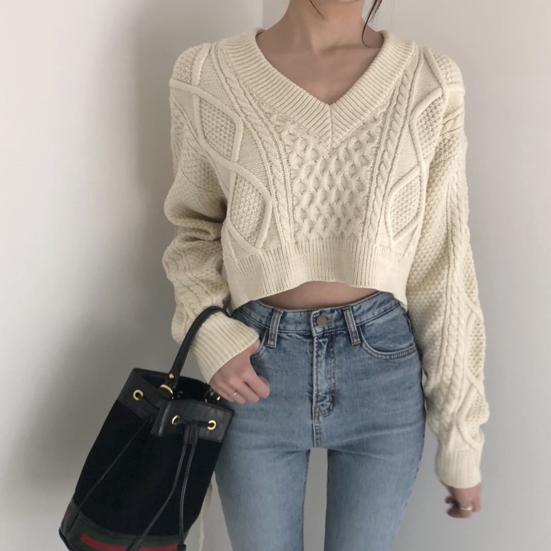 Áo len vải cổ điển Hàn Quốc