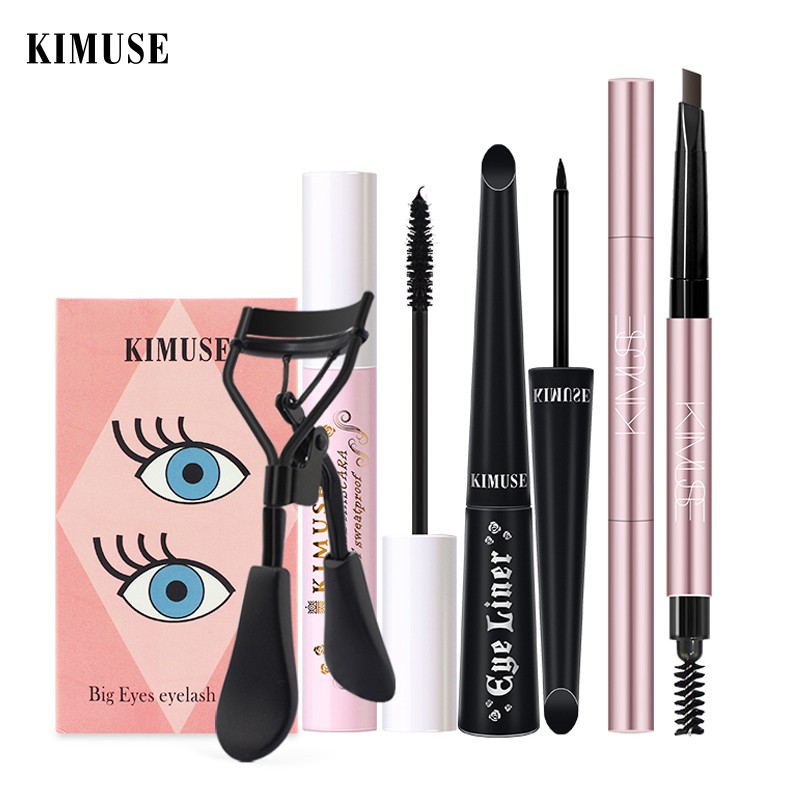 Bộ 4 Món KIMUSE Gồm Bút Kẻ Mày 2 Đầu Chống Nước + Mascara Dày Mi + Bút Kẻ Mắt Dạng Lỏng + Dụng Cụ Bấm Cong Lông Mi | BigBuy360 - bigbuy360.vn