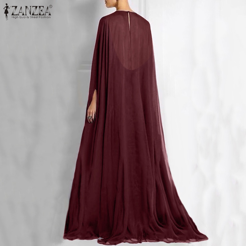 Đầm Maxi ZANZEA Hai Mảnh Cổ Tròn Màu Trơn Tay Dài Thời Trang Cho Nữ