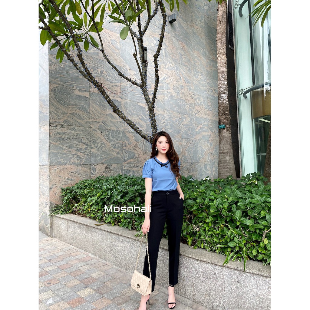 Sơ mi nữ thiết kế mosohali cổ bèo nơ 2 màu