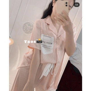Bộ ngủ lụa hồng mix túi