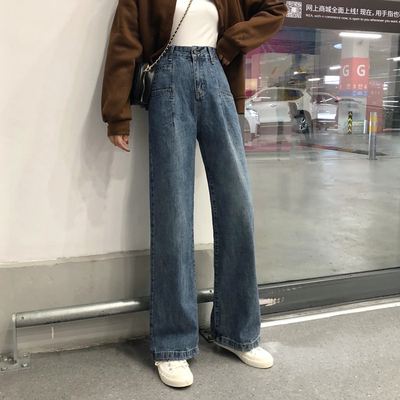 [Sẵn] QA19_Quần jeans cạp cao ống rộng basic ullzang | BigBuy360 - bigbuy360.vn