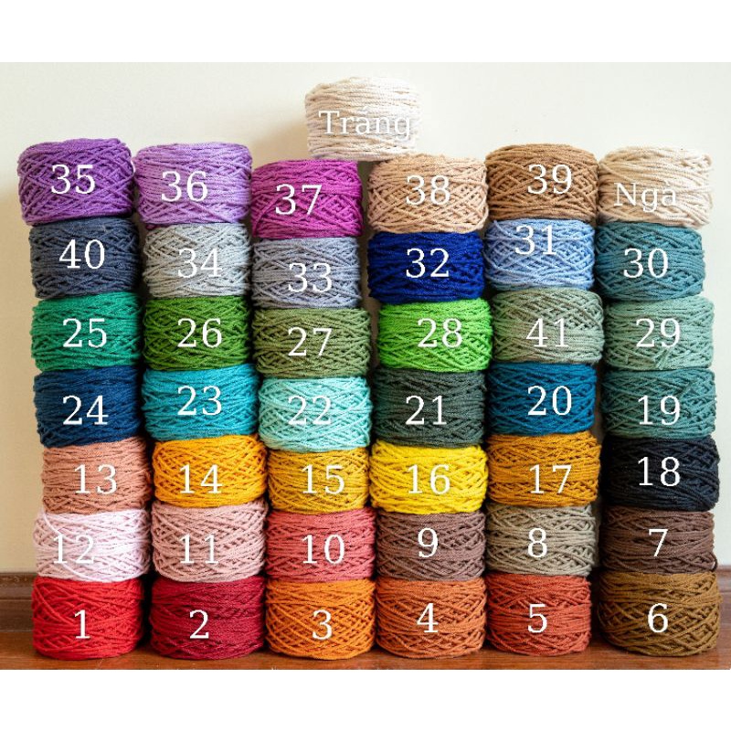 200g- 500g Dây thừng đan macrame , dây cotton xoắn 3.- 3mm. FULL COLOR