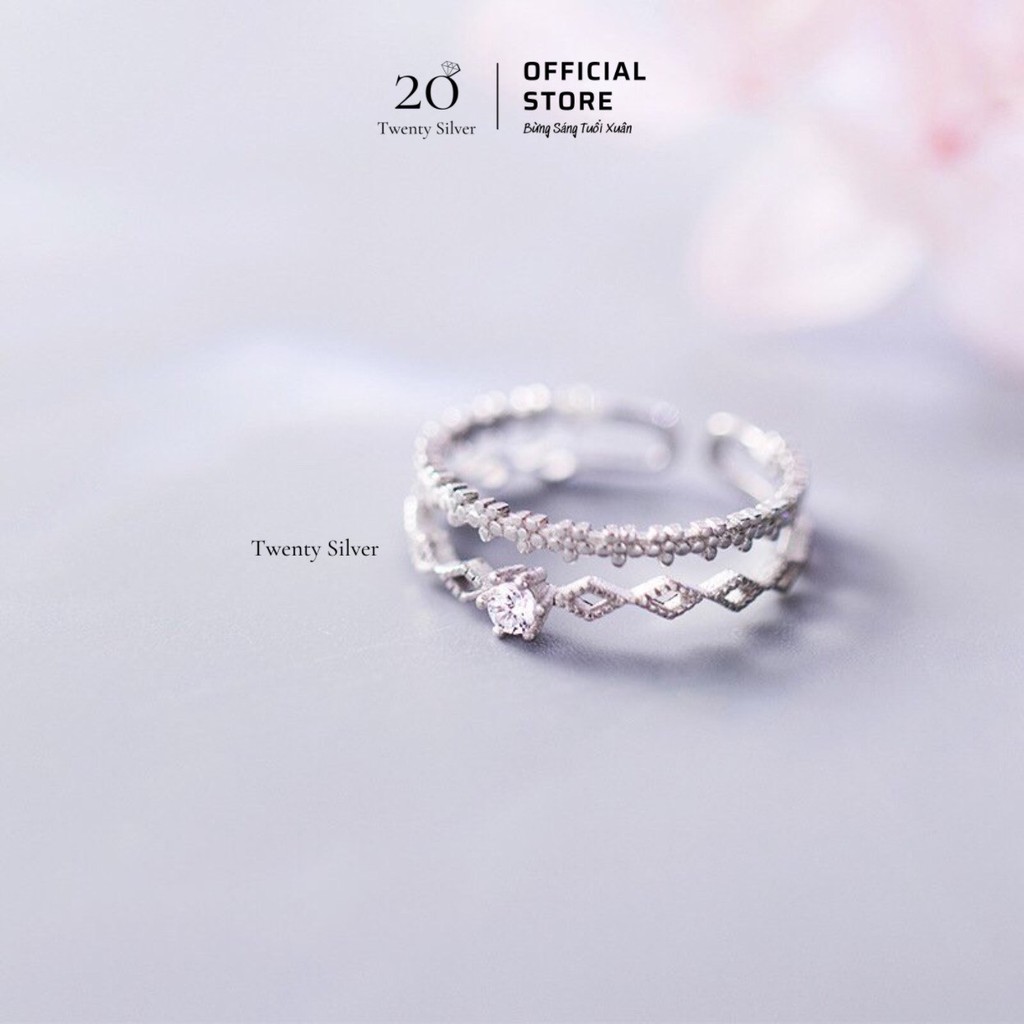 [FREESHIP] Nhẫn Bạc Kép Đính Đá Twenty Jewelry NLARJ4728. Nhẫn Bạc 925 Nữ