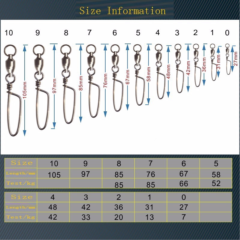 Set 10 khóa cần câu cá bằng thép không gỉ size 0 - 5