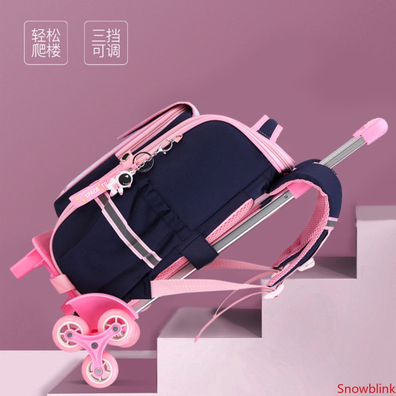 Ba Lô Đi Học Có Bánh Xe Kéo Dễ Thương Với 6 Tấm Lót Bậc Thang Cho Bé Gái