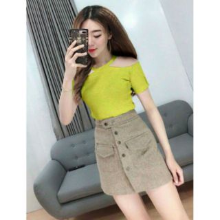 áothun nữ / áo kiểu cổ yếm tay ngắn ôm body