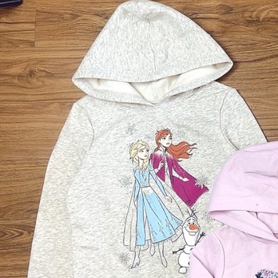 [5y-7y] Aó nỉ bông có mũ hoddie dài tay thu đông cho bé gái màu ghi in hình Disney Elsa