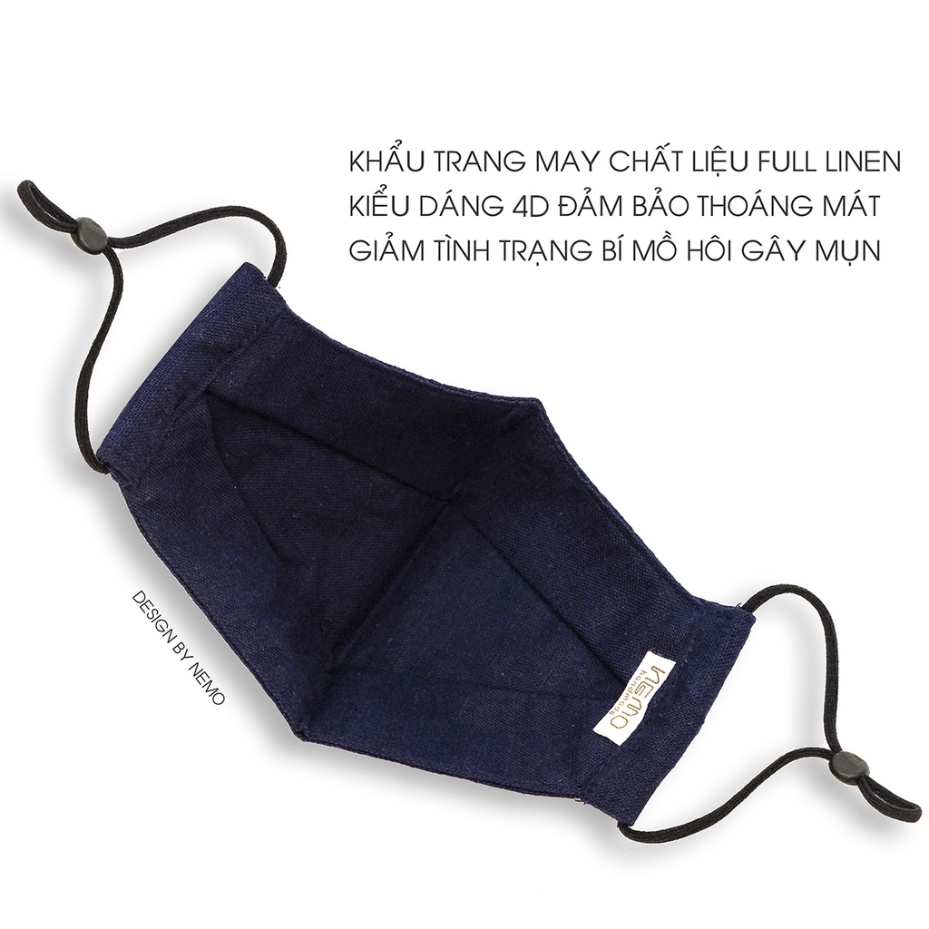 Khẩu Trang 4D Nemo Handmade, Chống Nắng, Lọc Bụi, Lọc Khuẩn, Thoáng Khí, Chất Liệu Full Linen, Đủ Size - KTDLN