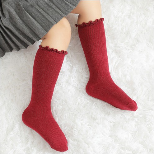 Vớ cổ dài bèo nhún viền sóng cho mẹ và bé kiểu Hàn Quốc dễ thương