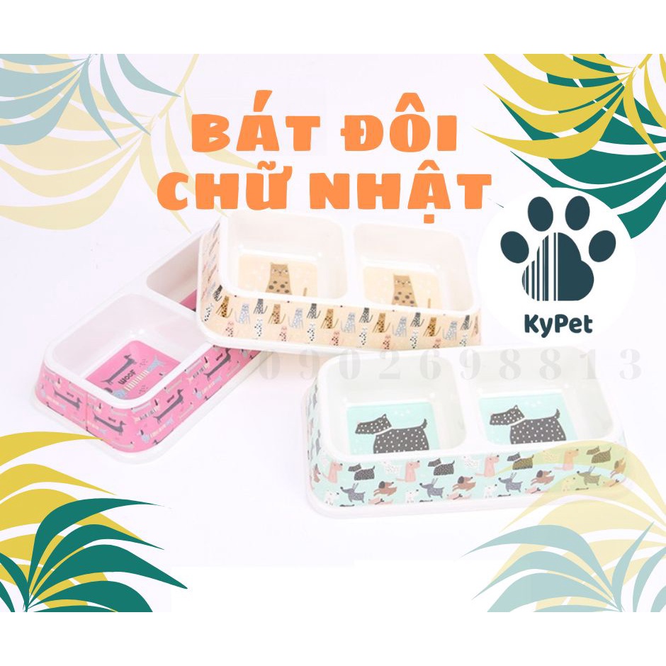 Bát ăn cao cấp dành cho chó mèo- Bát đôi chữ nhật