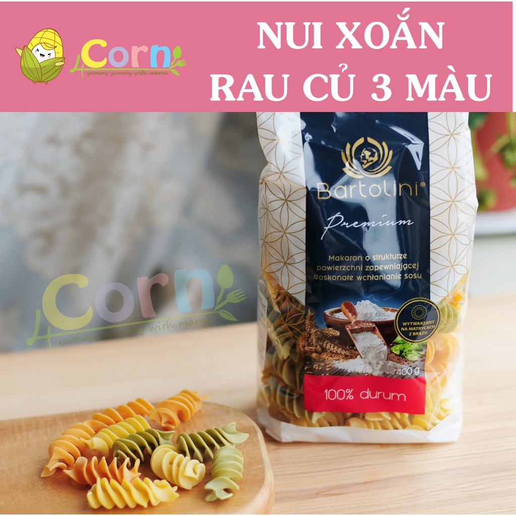 Mì nui xoắn rau củ 3 màu Bartolini - Cho bé 7m+