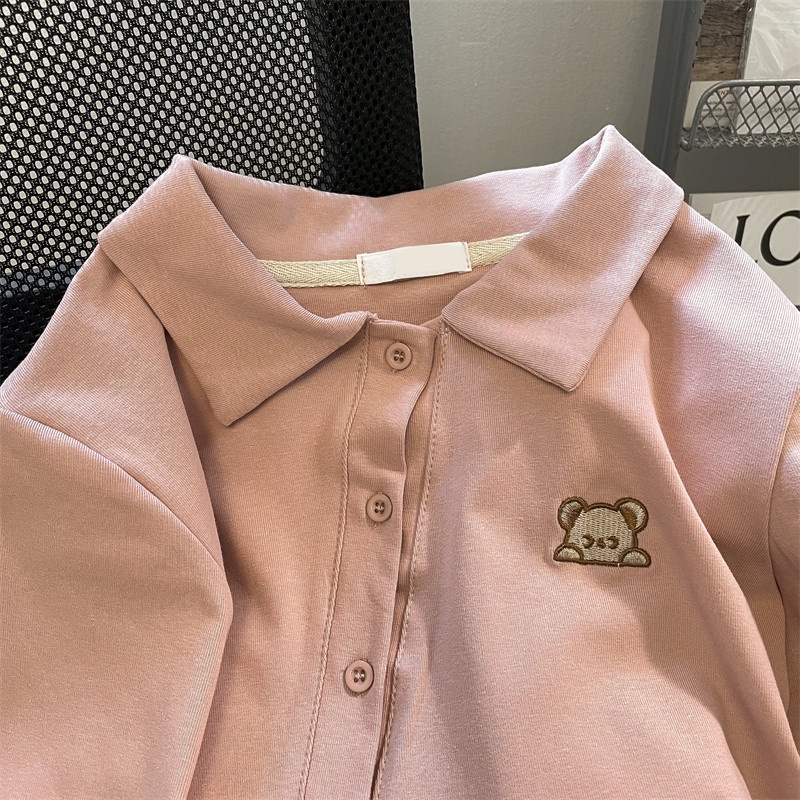 Áo thun SUXI tay ngắn màu sắc đẹp thêu hình gấu dễ phối đồ thời trang mùa hè dành cho nữ