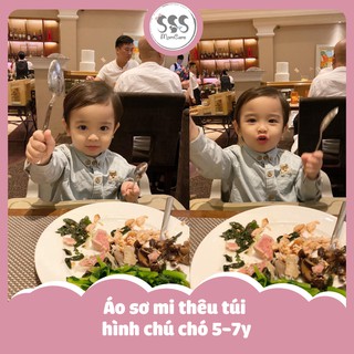 Áo sơ mi thêu túi hình chú chó 5-7y