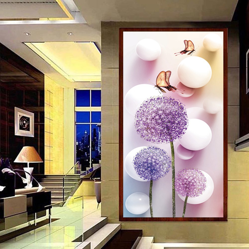 Bộ tranh đính đá 5D tự làm họa tiết hình hoa bồ công anh và bươm bướm tuyệt đẹp treo trang trí kèm phụ kiện | BigBuy360 - bigbuy360.vn