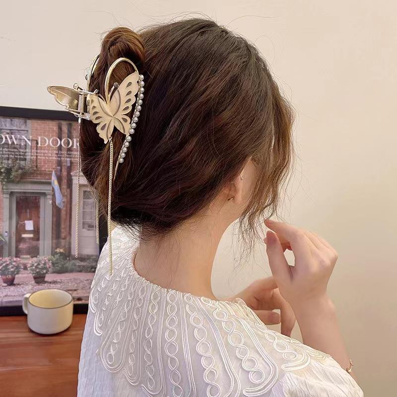 Kẹp tóc càng cua HAIMEIKANG thiết kế bươm bướm/ chuồn chuồn hợp kim đính hạt ngọc trai nhân tạo cao cấp dành cho nữ