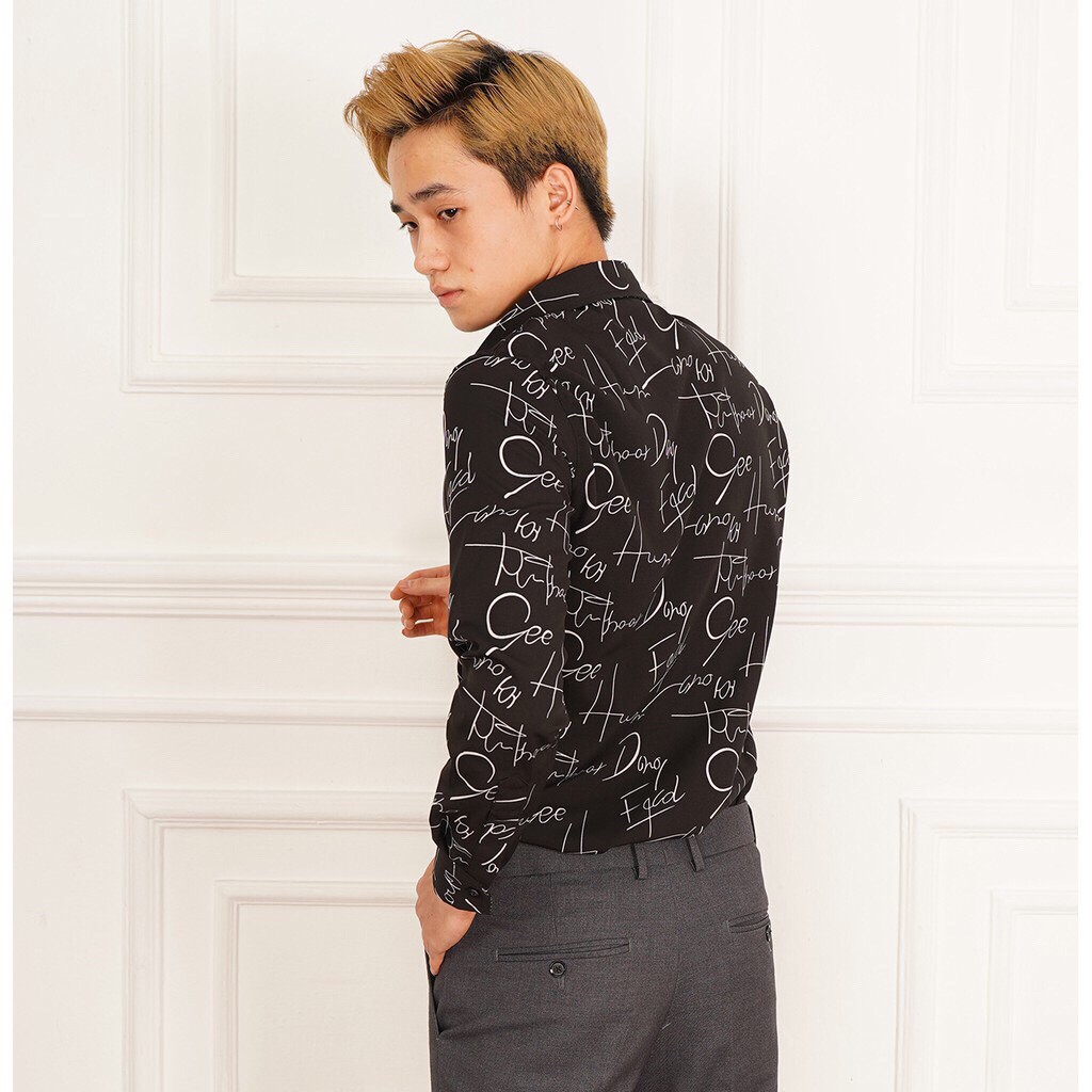 [Mã FAMAYMA2 giảm 10K đơn 50K] ÁO SƠ MI Nam Dài Tay Chất Lụa Họa Tiết Chữ Ký Đen, Phom Chuẩn, ms08 | BigBuy360 - bigbuy360.vn