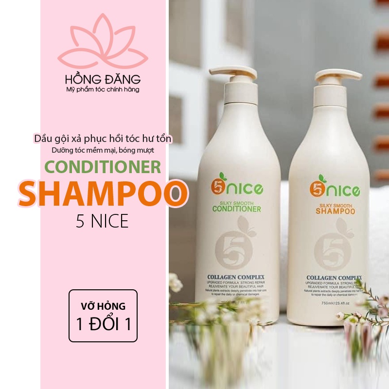 Dầu Gội Xả Cặp Dưỡng Tóc Collagen 5Nice 750Ml, Keratin Phục Hồi Tóc Hư Tổn Chống Gàu Combo Chăm Sóc Tóc Uốn Nhuộm Duỗi