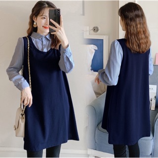 Váy sơ mi cổ đức dài tay giả yếm